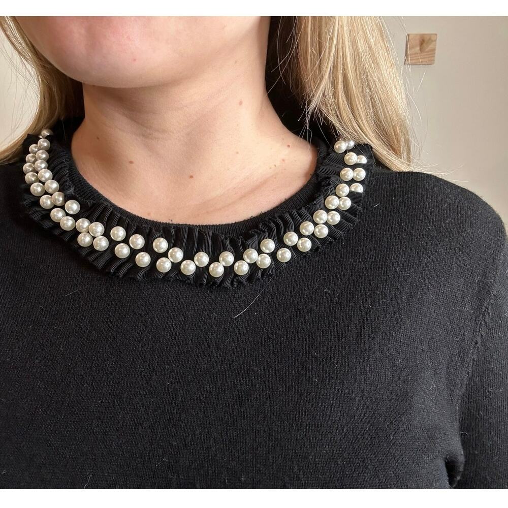 Zara: Black Ruffle Pearl Neckline Sweater